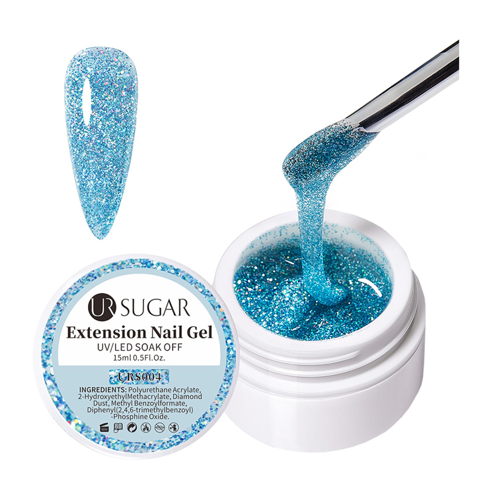URSUGAR -  Glitter hård polygel -  URS004 -  15 ml