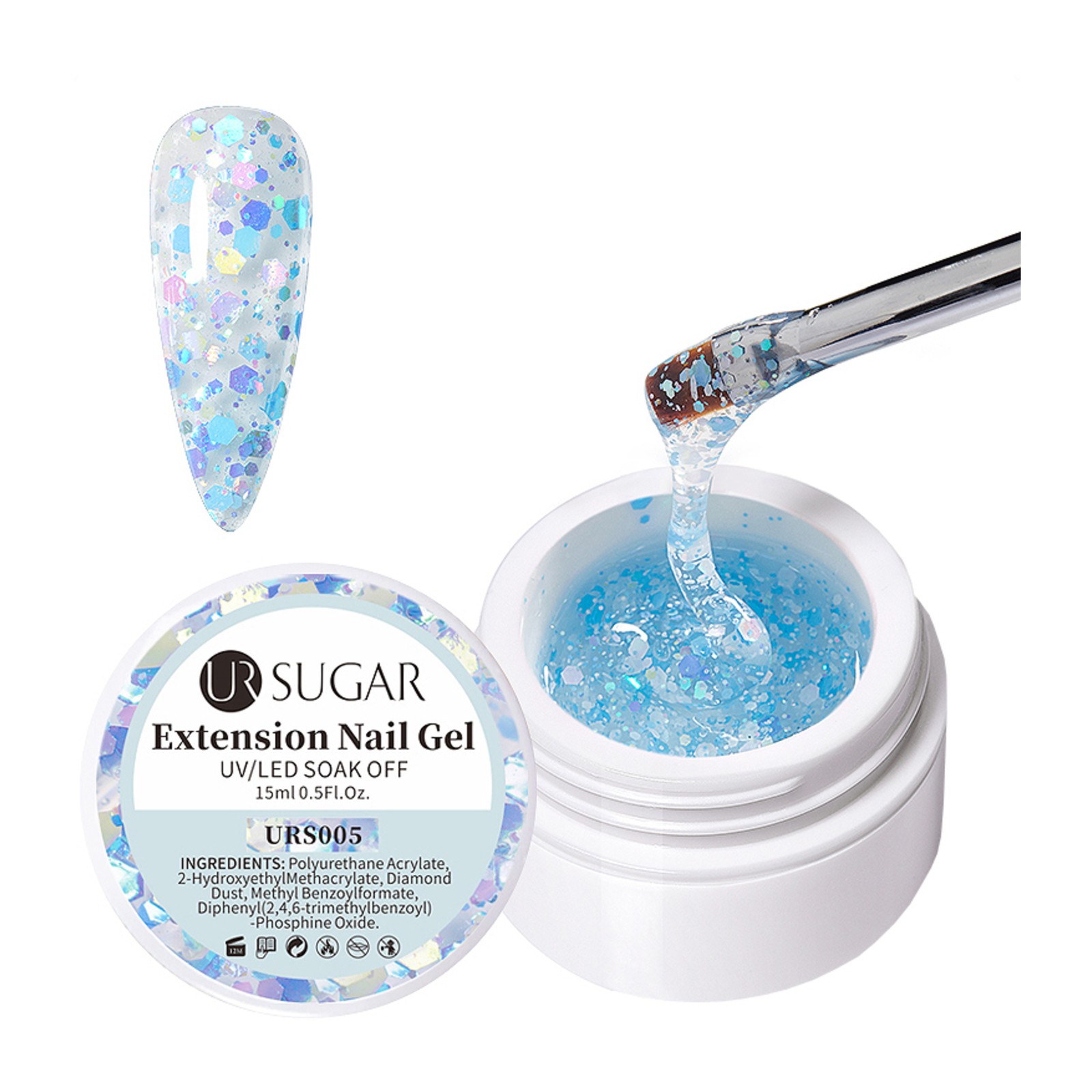URSUGAR -  Glitter hård polygel -  URS005 -  15 ml