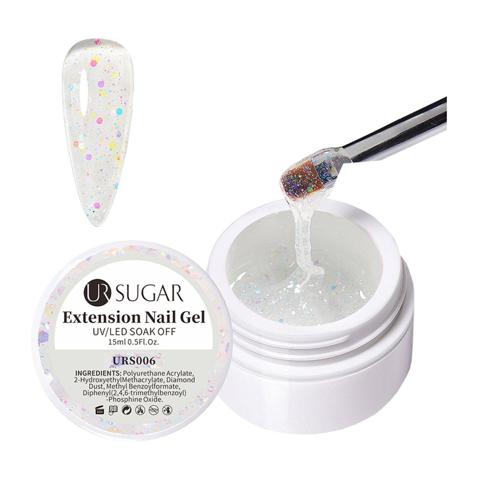 URSUGAR -  Glitter hård polygel -  URS006 -  15 ml